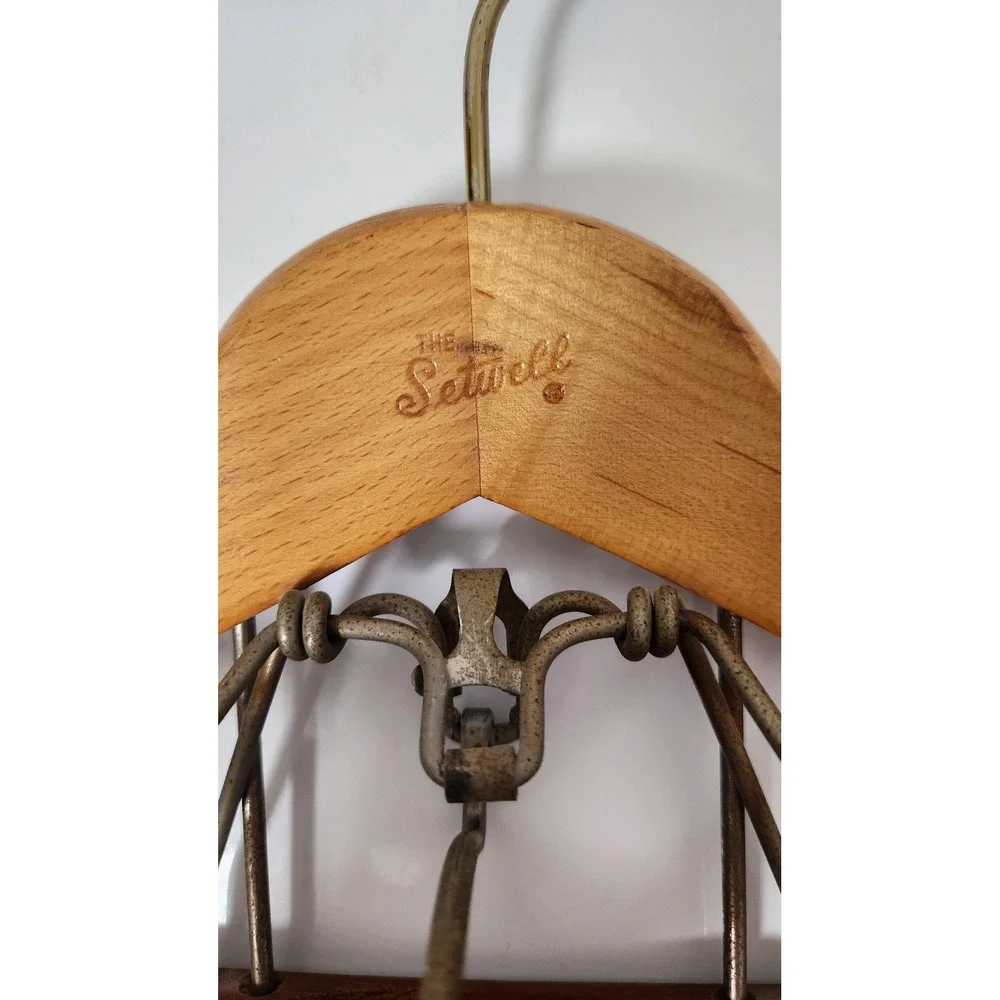 Vintage Setwell Wood Suit Hanger Wishbone Clamp Coat Pants Made USA Heavy Duty